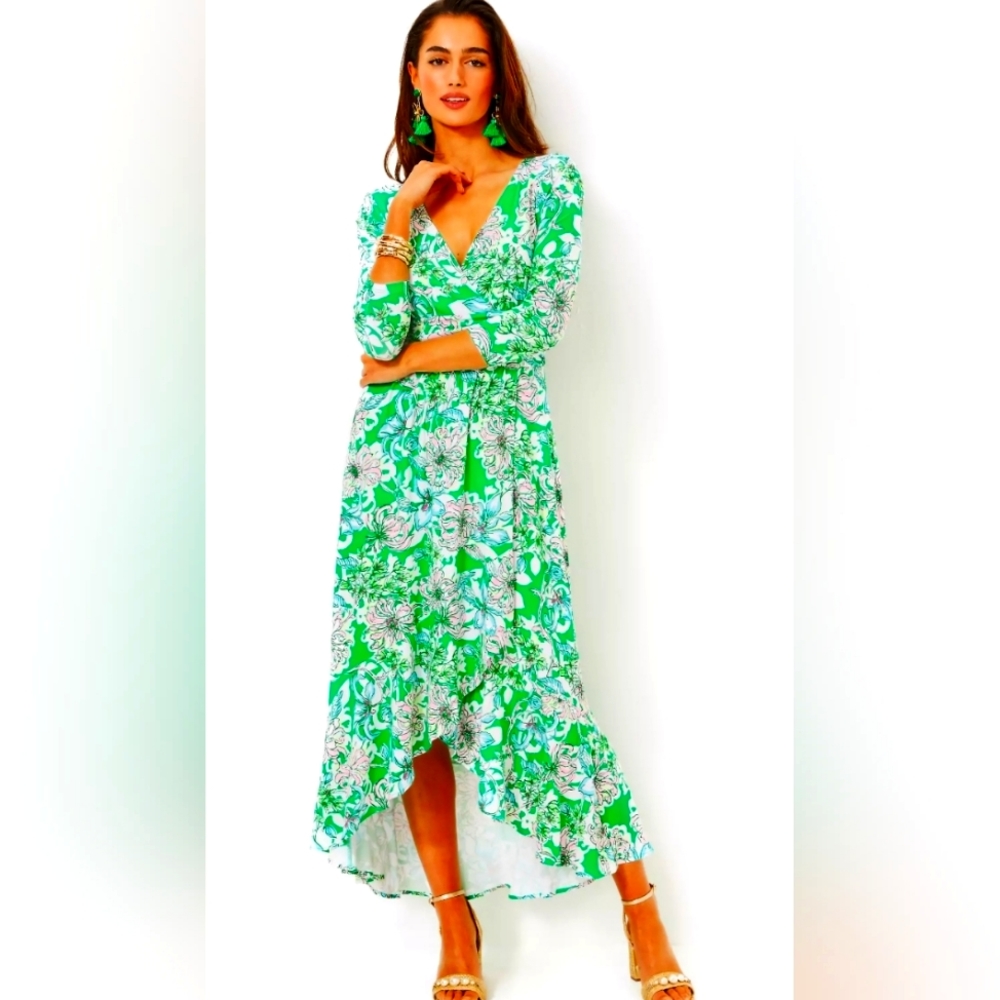 Lilly Pulitzer Green Floral Wrap Maxi Dress